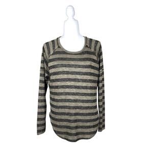 TRESICS Striped Long Sleeve Shirt Small Round Neck Neutral Lightweight Rayon